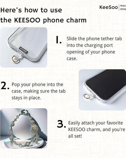 White Royal Crystal Crown Original Design Phone Charm with 2 Tether Tabs – Stylish, Durable, and Hands-Free Phone Chain – Compatible with iPhone, Samsung, Pixel & More