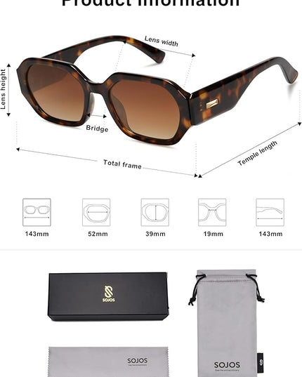SOJOS Polarized Sunglasses For Women Retro Rectangle Womens Sun Glasses Trendy Narrow Square 90s Shades SJ2232