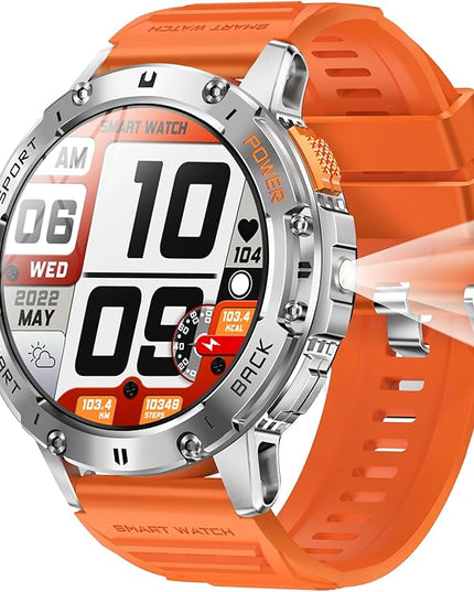 1.43" Amoled Ultra Military Smart Watch for Men(Answer/Dial Calls) 100+Sports Modes,5ATM Waterproof 530mAh Large Battery Super Long Standby with LED Flashlight,Heart Rate,SpO2,BP Android iOS