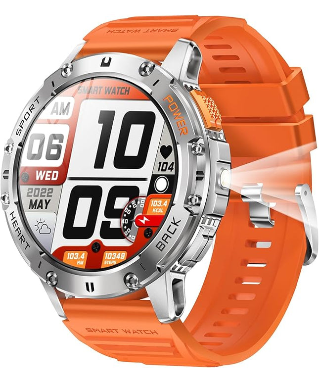 1.43" Amoled Ultra Military Smart Watch for Men(Answer/Dial Calls) 100+Sports Modes,5ATM Waterproof 530mAh Large Battery Super Long Standby with LED Flashlight,Heart Rate,SpO2,BP Android iOS