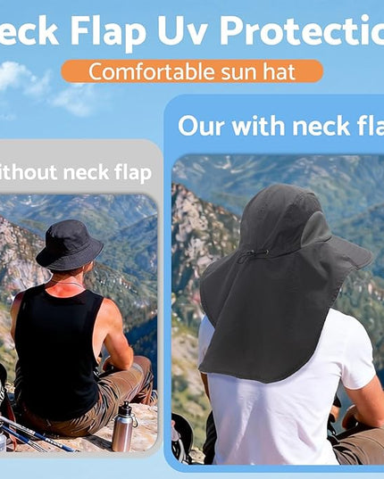 NPJY Sun Fishing Hats with Neck Flap for Men Women UV Sun Protection Bucket Hat