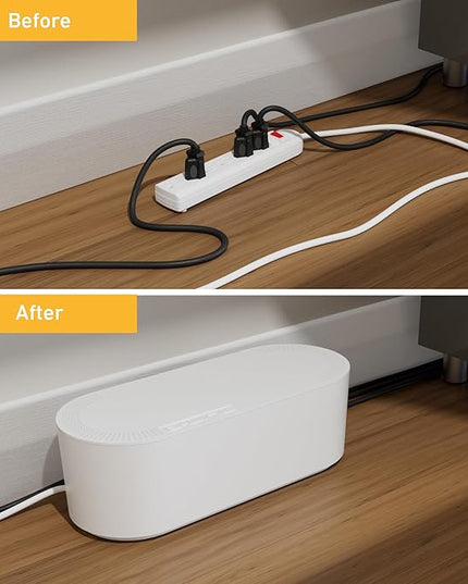 D-Line Cable Management Box, Power Strip Holder, Floor Outlet Hider, Desk Cord Organizer, Cover TV Wires, 12.75" (L) x 5" (W) x 4.5" (H), for use with Power Strips up to 10.5in Length - Small, White