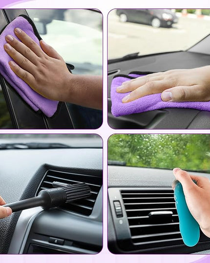 16 Pcs Windshield Cleaner Tool, Car Cleaning Kit with Various Detailing Brushes Set Spray Bottle Cleaner Towel Cleaning Gel Accessories Car Interior Detailing Kit for Windows Vents(Purple)