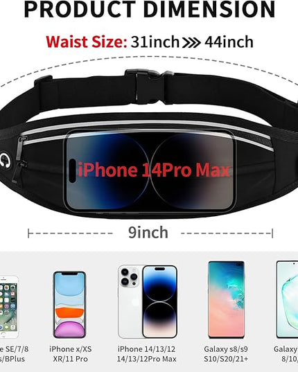 Running Belt Fanny Pack, Running Waist Pack for Women & Men USA Patented Hands-Free Reflective Runner Pouch Belt Fitness Workout Bag No-Bounce Adjustable Sport Travel Fanny Pack Cell (Black)