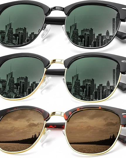 KALIYADI Sunglasses Men Polarized Sunglasses for Men Women Unisex Semi-Rimless Frame Retro Driving Sun Glasses UV Blocking