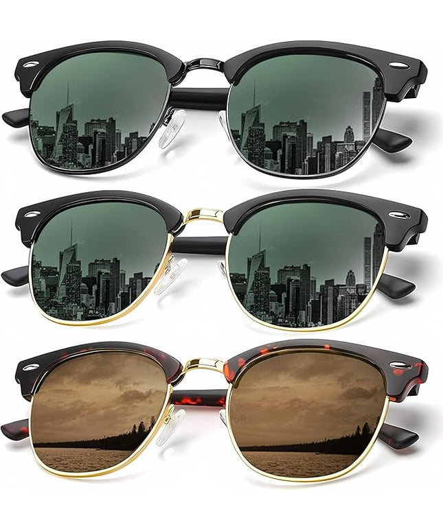 KALIYADI Sunglasses Men Polarized Sunglasses for Men Women Unisex Semi-Rimless Frame Retro Driving Sun Glasses UV Blocking
