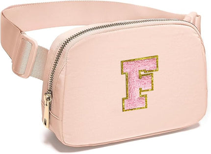 Gitus 6 7 8 9 10 Year Old Girl Gifts Belt Bag Fanny Pack Crossbody Bags with Initial Letter Patch Things for Teen Girls Easter Gifts for Girls Travel Essentials（Coral Pink-F）