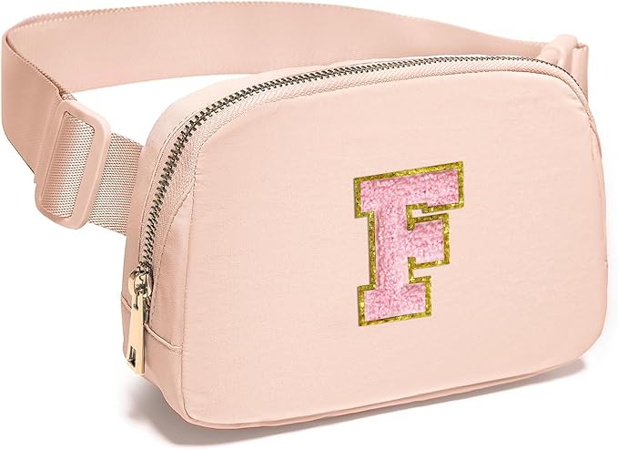 Gitus 6 7 8 9 10 Year Old Girl Gifts Belt Bag Fanny Pack Crossbody Bags with Initial Letter Patch Things for Teen Girls Easter Gifts for Girls Travel Essentials(Coral Pink-F)