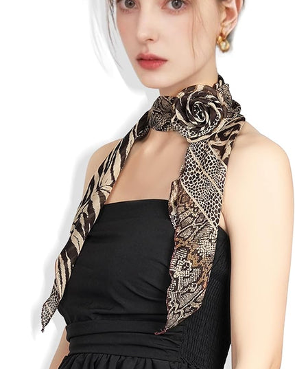 Chiffon Scarf for Women, Removable Flower Neck Scarf Light Soft Fashion Rose Scarves Versatile Headband or Hair Band