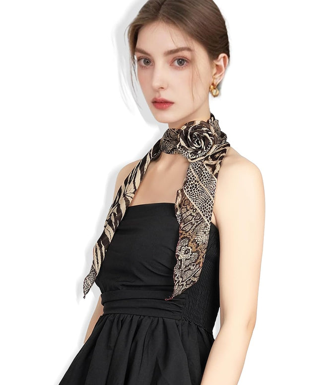 Chiffon Scarf for Women, Removable Flower Neck Scarf Light Soft Fashion Rose Scarves Versatile Headband or Hair Band