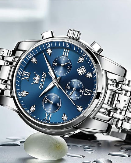 OLEVS Men's Luxury Watch Waterproof Luminous Easy Read Chronograph Watches Full Gold/White Dail/Black Face with Calendar Wristwatch