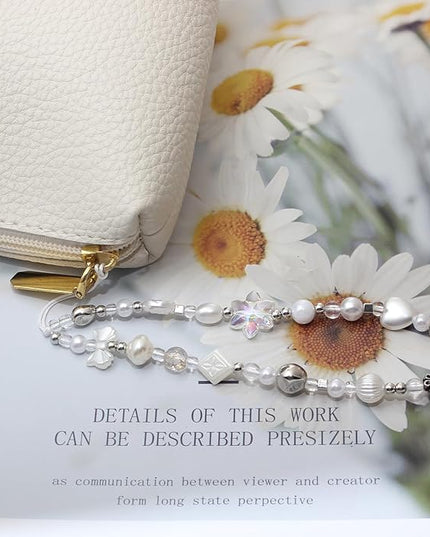 Beaded Camera Wrist Strap, Cute Phone Charms Strap, Pearl Bracelet Wrist Strap, Phone Keychain Decoration for Wallet