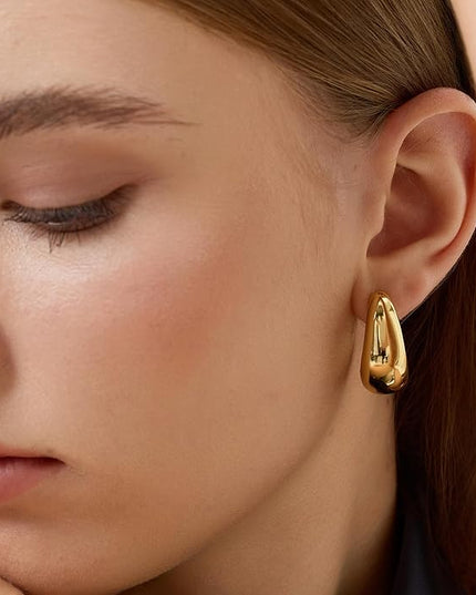 18K Gold Plated Chunky Hoop Earrings for Women Fashion Thick Gold Hoops Set Jewelry for Birthday Christmas Gifts