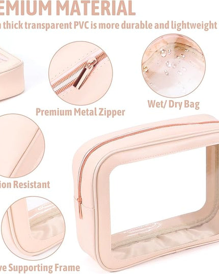 5PCS Clear Toiletry Bag,TSA Approved Travel Makeup Pouch with Zipper for Cosmetics and Toiletries，Diaper Bag Organizer Pouch Set，Women's Purse Organizer and Clear Car Bag