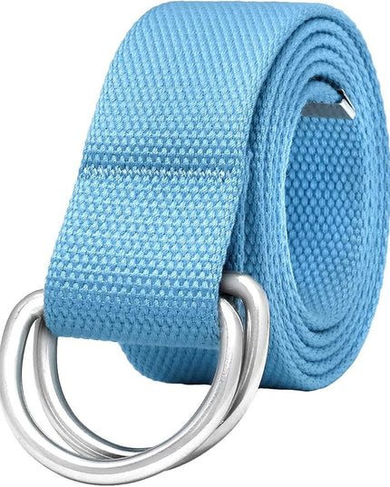 Falari Canvas Web Belt Metal Double D Ring Buckle for Men Women Casual Cloth Military Style Belt 1 1/2" Wide