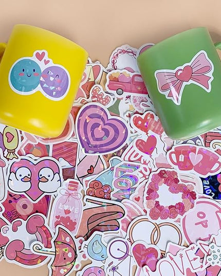 100Pcs Theme Love Holographic Romantic Stickers,Funny Heart Glitter Sticker Pack Waterproof Vinyl Decals,Cool Sparkly Water Bottles,I Love You Stickers for Adults, Teens, Kids