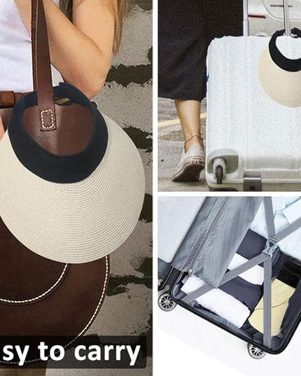 Women Straw Sun Visor Hat Wide Brim Summer UV Protection Beach Cap Foldable Packale Korean Style