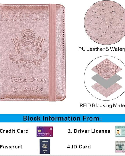 Melsbrinna Premium Leather Passport Holder Covers Case, Waterproof Rfid Blocking Travel Wallet Passport Holder with Pen Holder, Cute Passport Book for Women/Men