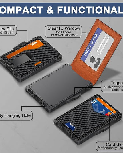 GHUKY Wallet for Men, Minimalist Slim Mens Wallet with Money Clip, RFID Blocking Smart Pop Up Card Wallet with ID Window, Compact Bifold Wallet,Metal Aluminum Credit Card Holder