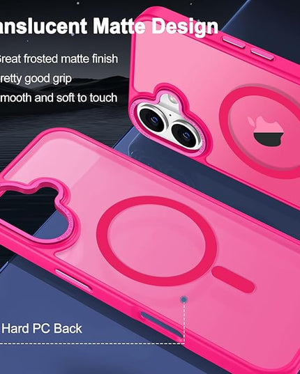 Hython Case for iPhone 17 Case Magnetic Translucent Matte Phone Cases 6.3" [Compatible with MagSafe] Thin Slim Fit Shockproof Bumper Hard Protective Cover for Women Men Girls, Frosted Hot Pink