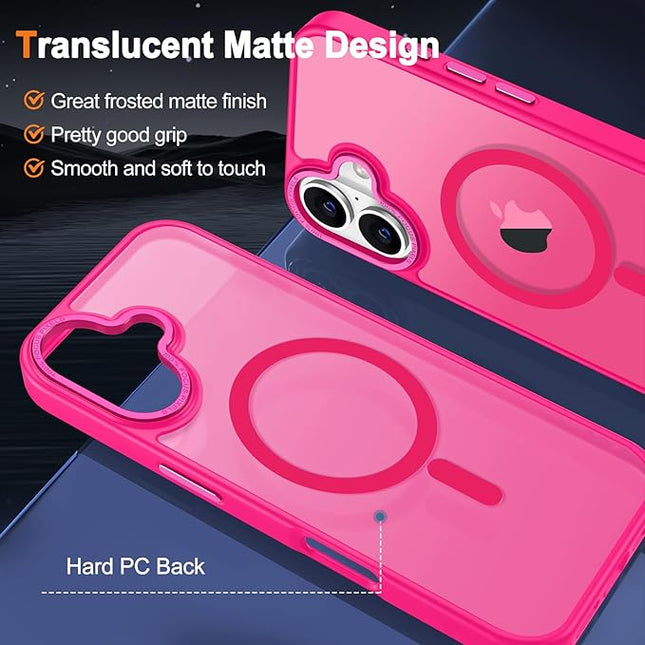Hython Case for iPhone 17 Case Magnetic Translucent Matte Phone Cases 6.3" [Compatible with MagSafe] Thin Slim Fit Shockproof Bumper Hard Protective Cover for Women Men Girls, Frosted Hot Pink