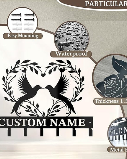 peanut case Customized Keys Holder - Personalized Birds Flower Key Hooks Wall Metal Sign Decor,Wall Holder, Garden,Door Hook (Style E)