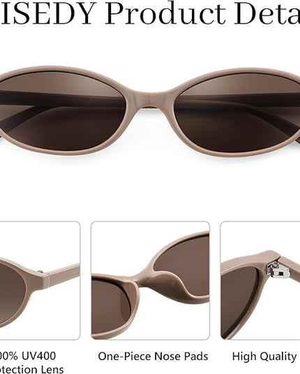 FEISEDY Retro Oval Cat Eye Sunglasses for Women 90s Narrow Lightweight Shades Y2k Trendy Sunnies B0257