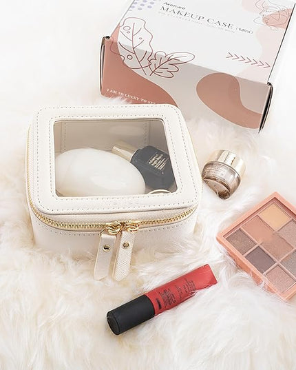 Aveniee Clear Makeup Bag Small, Mini Travel Toiletry Bag Cosmetic Bags Organizer, TSA Approved Clear Makeup Case Pouch with Zipper, Car Essentials for Women Men(Mini-White)