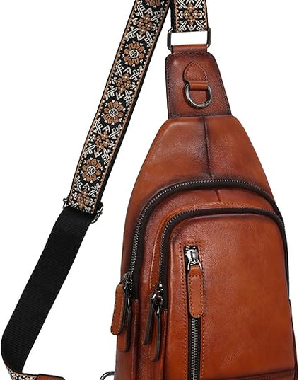 HESHE Leather Sling Bag for Women Crossbody Bags with Multi-Pocket Stylish Fanny Packs for Travel Chest Bag