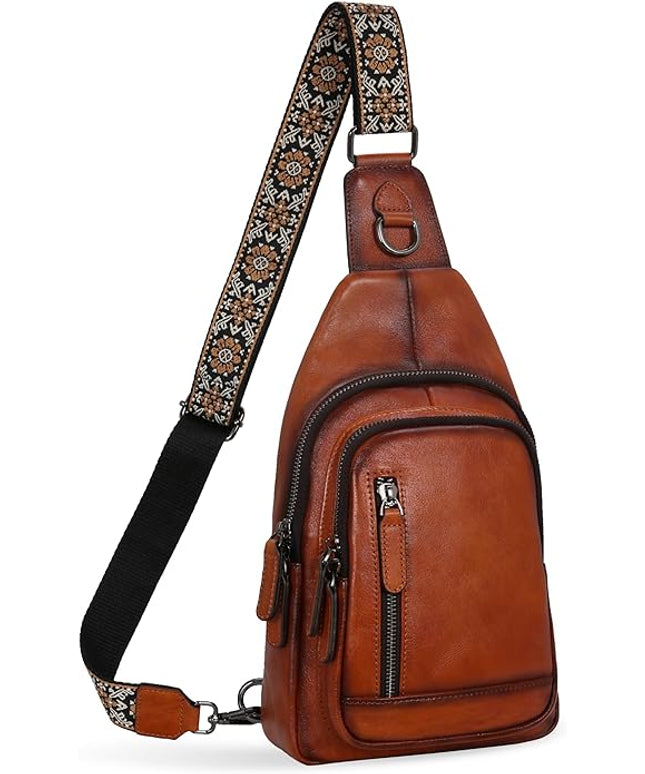 HESHE Leather Sling Bag for Women Crossbody Bags with Multi-Pocket Stylish Fanny Packs for Travel Chest Bag