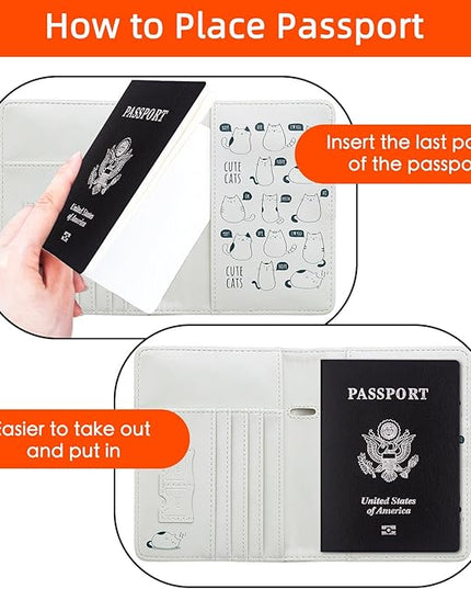 WALNEW Passport Holder for Travel, RFID Passport Cover Wallet for Women Men, PU Leather Passport Book Card Holder Case with Pen, Travelling Essentials for Flying