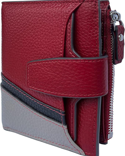 AINIMOER Women's RFID Blocking Leather Small Compact Bi-fold Zipper Pocket Wallet Card Case Purse with id Window
