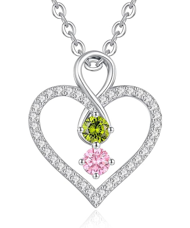 LOUISA SECRET Infinity Double Birthstone Necklace, 925 Sterling Silver Tiny Pendant Heart Necklace for Women Wife Her, Best Jewelry Gift Heart Jewelry Meaningful Gift for Valentine's Day, Christmas, Birthday Anniversary