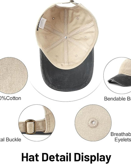 XXL Oversize Washed Denim Baseball Cap,Low Profile Jean Sports Cap for Big Heads 23.5"-25.5",Large Pigment Dyed Dad Hat