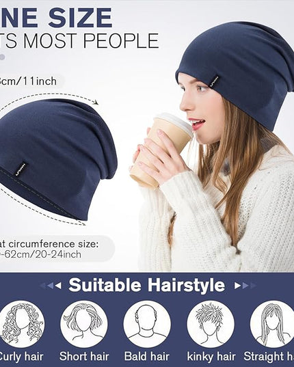 Slouchy Beanie for Women Men Soft Cotton Chemo Hats Double-Layer Warm Beanie Cap for Daily Wear & Transitional Seasons