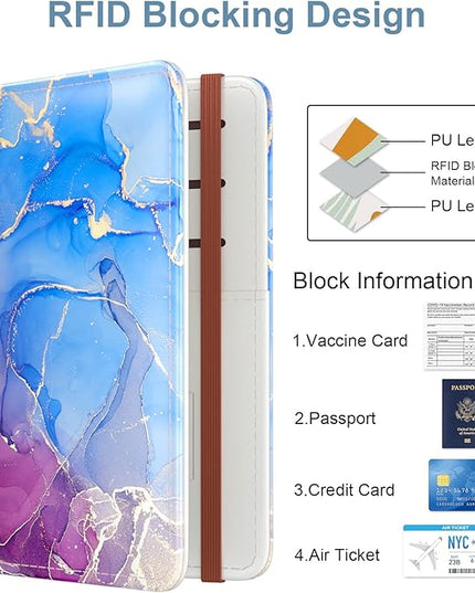 Passport Holder for Travel Essentials, Passport Wallet Cover Case for Travel Must Haves Accessories, Passport Book Holders for Women and Men, Blue Purple Marble
