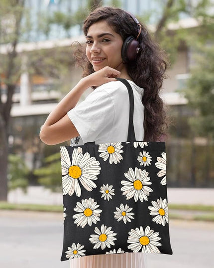 AUSVKAI Canvas Tote Bag Aesthetic for Women, Cute Reusable Cloth Cotton Bags for College Shopping Beach Grocery Trendy Gifts