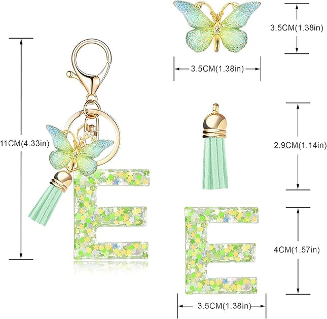Fashion Alphabet Initial Letter Keychain Tassel Butterfly Pendant Key Ring for Purse Handbags Women Girl