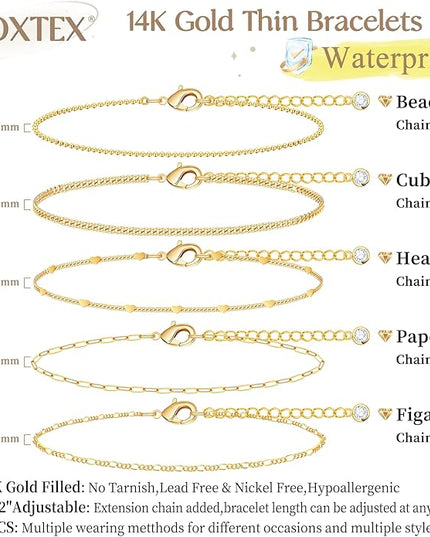 Gold Bracelets Set for Women Stack, Dainty Thick Bracelets Stack for Women Trendy, Simple Thin Gold Plated Cuff Stackable Bracelets With Beaded Cuban Paperclip Snake Rope Bangle Hand Chain Jewelry Gifts for Women Non Tainish