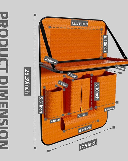 Car Back Seat Organizer, Black Woven Leather Storage Bag, Multifunctional Rear Seat Protector with Tablet Holder, 25.2x17.7 Inches, Abrasion Resistant (Orange)