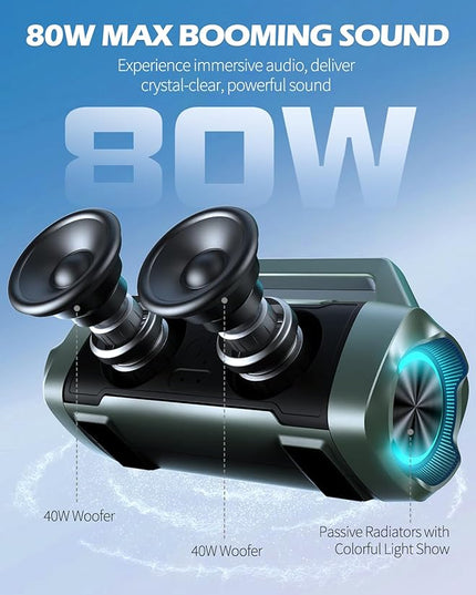 Speakers Bluetooth Wireless, 80W Peak Loud Outdoor Speaker with Bass, 20H Playtime, IPX6 Waterproof, TWS，BT5.3, Portable for Camping Hiking Boating Pool Beach, Olive Green