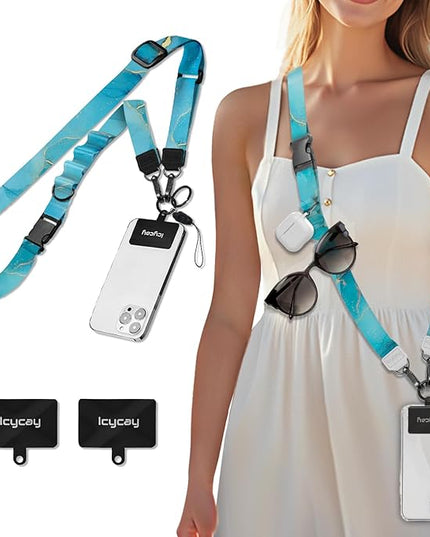 Phone Lanyard Crossbody, Blue Marble Cell Phone Strap for Around The Neck Adjustable, Anti Theft Cute Lanyard for iPhone Case ID Holder Keys Accessories Travel Essential