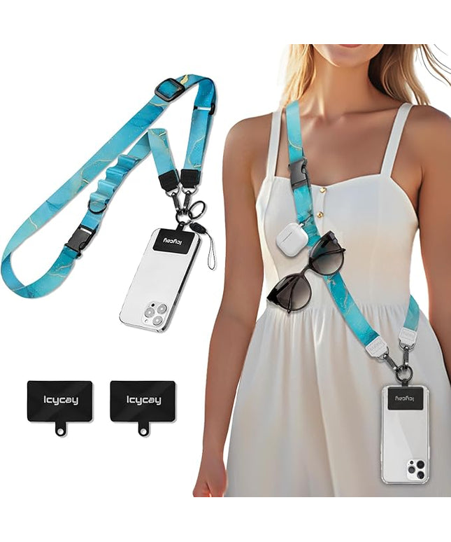 Phone Lanyard Crossbody, Blue Marble Cell Phone Strap for Around The Neck Adjustable, Anti Theft Cute Lanyard for iPhone Case ID Holder Keys Accessories Travel Essential