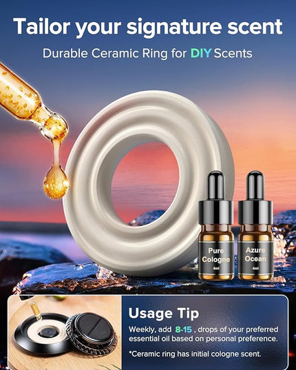 Ceeniu Solar Car Air Freshener F21, DIY Essential Oils, UFO Solar-Powered Auto Rotary Diffuser, Natural French Fragrance Lavender & Mint Ice, Two Oils, Aluminum Alloy, Dashboard Aromatherapy Freshener