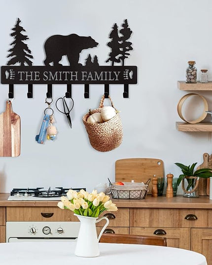 Dyoart Personalized Key Holder for Wall, Custom Metal Black Bear Coat Hook Key Holder with Name, Metal Key Rack Hanger Organizer for Entryway, Front Door, Hallway, Kitchen, Office Decor