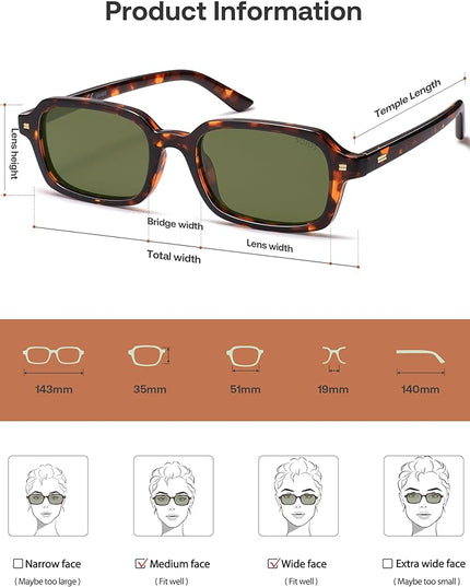 SOJOS Trendy Rectangle Polarized Sunglasses Womens Mens, Small Retro Fashion Thin Slim Square Sunnies SJ2610