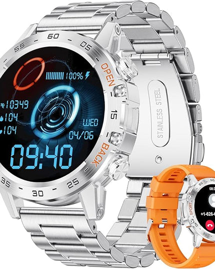 Military Smart Watch for Men(Answer/Dial Calls),1.39''HD Touchscreen,5ATM Waterproof Fitness Watch,100 Sports Modes, with Heart Rate/SpO2 for Android/iOS Smart Watch Silver