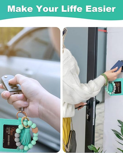 Wristlet Keychain for Women Silicone Key Ring Bracelet Wristlet Wallet Bracelet Keychain Card Holder Keyring