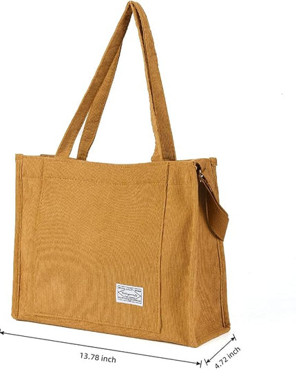 Valleycomfy Corduroy Tote Bag for Women Travel Crossbody Bag Purse Women Shoulder Bags Work Handbags Everyday Hobo Bag