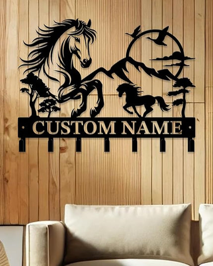 peanut case Personalized Farm Horse Keys Hooks,Custom Name Metal Cowboy Horse Art Keys Hooks,Metal Horse Lover Wall Home Storage Decorative Keys Hooks,Key Holder Hooks for Wall (Style I)